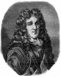 Portret księcia Eugeniusza Francois z Sabaudii (1663-1736). Grawer w „Historii papieży-królów-królowych i cesarzy na przestrzeni wieków” autorstwa Maurice Lachatre