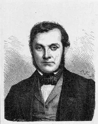 Portret Roberta Wilhelma Bunsena (1811 - 1899). Chemik niemiecki- w „Albumie Nauki”; wybitni naukowcy; Wielkie odkrycia”” 1896.