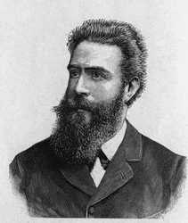 Portret Wilhelma Conrada Röntgena (Roentgen) (1845 - 1923) - w „Albumie nauki”; wybitni naukowcy; Wielkie odkrycia”” 1896.