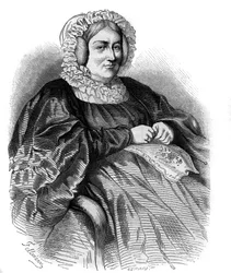 Portret markizy de La Rochejaquelein (La Rochejaquelein) (z domu Marie Louise Victoire de Donnissan lub Donissan) (1772-1857), francuskiej pisarki. Grawerunek z 1858 roku.