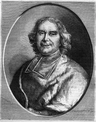 Portret kardynała Andre Herkulesa de Fleury (1653-1743), kardynała, premiera Ludwika XV. Grawer w „Historii papieży-królów-królowych i cesarzy na przestrzeni wieków” autorstwa Maurice Lachatre