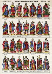 Portret królów i królowych Francji z dynastii Kapetynów (dynastia Kapetyńska) od Lothaire (941-986) do Ludwika X Hutin (1289-1316). Obrazowanie epinal z końca XIX wieku. Prywatna kolekcja.
