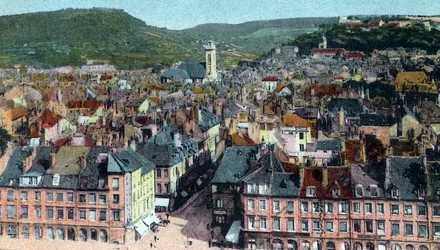 Pocztówka z widokiem z Wieży Madeleine, Besancon, ok. 1930 r. 1930 (litografia kolorowa)