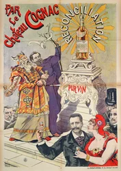 Plakat reklamujący koniak jako propagator pojednania, 1890-95