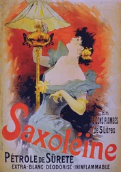 Plakat reklamujący olej do lamp bezpieczeństwa Saxoleine, lata 90. XIX w