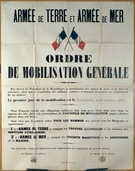 Plakat zapowiadający powszechną mobilizację we Francji, 2 sierpnia 1914 przez ministra de la Guerre et de la Marine