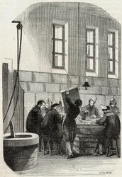 Poczta: Sortowanie listów dla departamentów i zagranicy - Grawerowanie w „Tableau-de-Paris” autorstwa Edmonda Texiera 1852