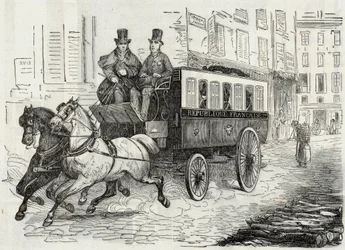 Posty: omnibus listonoszy - Grawerowanie w „Tableau-de-Paris” autorstwa Edmonda Texiera 1852