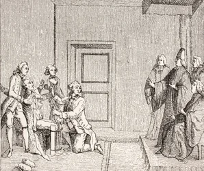 Więzień poddawany torturom za pomocą buta, 1875