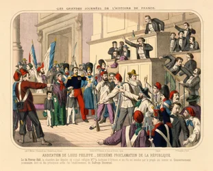 Proklamacja Drugiej Republiki Francuskiej podczas rewolucji lutowej, 24 lutego 1848, druk ulotny wydany przez Gadolę, Lyon, 1848