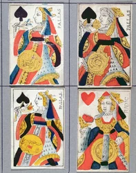 Dama pikowa i Dama kier, XVII-XVIII w. (kolorowe drzeworyty)