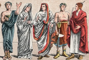 Uskonnolliset puvut antiikin aikana: g a d:sta muotokuva kreikkalaisesta papista, uhripappista, vestaalista, antiikin Rooman pretressistä ja antiikin Rooman suuresta paavista (Pontifex maximus), palvonnasta omistautuneesta roomalaisesta papista ja flaminos