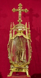 Relikwiarz z ręką św. Attalii (ok. 697-741) XII-XV w. (miedź, pozłacane srebro i kryształ górski)
