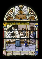 René de Neval, porucznik króla i pułkownik backbench w Dolnej Bretanii, zmarł 13.04.1676, pełen zasług i cnót w swoim zamku Neval, wykrzykiwany przez swoich wasali - witraże kościoła St Germain w Kerlaz