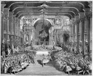 Przedstawienie baletu: Casino of Messina, scenografia do pierwszego aktu „Gwiazdy Mesyny” do muzyki Nicolo Gabriellego (1814-1891). Wystrój zrealizowany przez Edouarda Desplechina. Paryż, Teatr de l