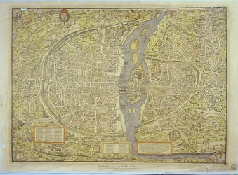 Reprodukcja Bazylejskiej Mapy Paryża, pierwotnie wyprodukowanej w latach 1552-59