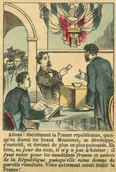 Republikańska Francja zasłużyła na głosy Francuzów. Rycina w "Le Figaro, dodatek", 30/03/1889, Paryż. Coll. Selva.