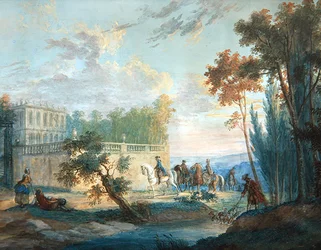 Powrót z polowania, połowa XVIII w. (gwasz na papierze)