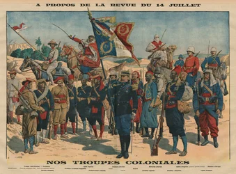 Przegląd z 14 lipca, Nasze oddziały kolonialne, ilustracja z „Le Petit Journal”, dodatek illustre, 13 lipca 1913 (kolor lito)