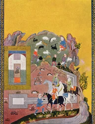 Jeździec i jego harem, ilustracja do The Arabian Nights, 1895 (kolorowa grawerunek)