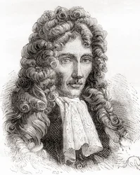 Robert William Boyle, anglo-irlandzki filozof przyrody, chemik, fizyk i wynalazca, z Les Merveilles de la Science, wyd. 1870