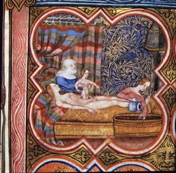 Royal 16 G VII fol.219 Narodziny Juliusza Cezara (101-44 p.n.e.) (welum)
