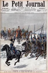 Wojna rosyjsko-japońska 1904-1905 - Kozacy uhonorowali cara Mikołaja II przed wyjazdem na Daleki Wschód, by walczyć z Japończykami w „Le Petit Journal”, 28 lutego 1904 (rycina)