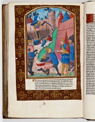 Sabinus, pomocnik syryjski, proponuje wspiąć się na mur Jerozolimy i zostaje przedstawiony Tytusowi, 70 rne (odbitka ręcznie kolorowana)