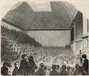 Sala lekcyjna w College de France w Paryżu w XIX wieku - Grawerowanie w „Tableau-de-Paris” autorstwa Edmonda Texiera 1852