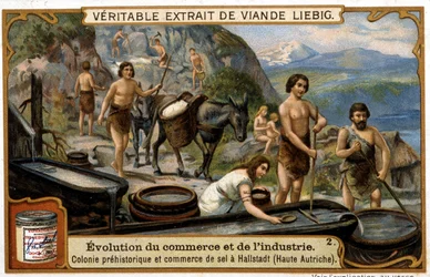 Handel solą w Górnej Austrii w czasach prehistorycznych w Hallstadt - chromo. Liébig