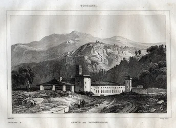 Opactwo benedyktyńskie Santa Maria di Vallombrosa położone w gminie Reggello, w Toskanii - Opactwo Vallombrosa - Rycina z „” Malownicze Włochy”” – Historyczne i opisowe malarstwo Włoch”” M. de Norvins, Ch. Nodier 1834-1836.