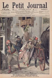 Skandal w Konstantynopolu, dwie młode muzułmanki uciekające z haremu, ilustracja z „Le Petit Journal”, 4 lutego 1906