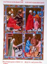 Sceny z życia św. Błażeja, faksymile XV-wiecznego rękopisu Legendaire des Anjou-Hongrie, szkoły bolońskiej
