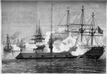 Wojna secesyjna (1861-1865) lub wojna secesyjna - Bitwa morska o Newport News (Wirginia) - 8-9 marca