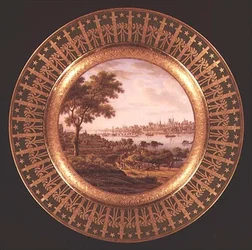 Talerz Sevres zdobiony widokiem Warszawy (porcelana)