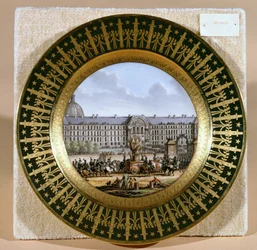 Tablica Sevres przedstawiająca przybycie miecza Fryderyka II (1712-86) Wielkiego, w Hotel des Invalides (porcelana)