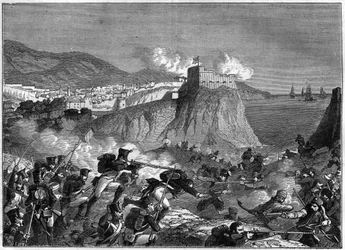 Oblężenie Ragusy (Republika Ragusa) (Ragusa w chorwackim Dubrowniku) podczas wojen napoleońskich w maju i czerwcu 1806 r. (kampania dalmatyńska generała Molitora i Lauristona) - w „Historii imperium po historii konsulatu” autorstwa Adolphe