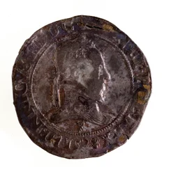 Srebrny teston francuski (teston), panowanie króla Henryka III (Henri III) (1574-1589) Śr. 3,5 cm Neapol, muzeum archeologiczne