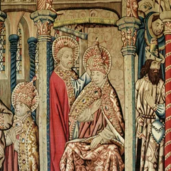 Piotr wkładający tiarę papieską na głowę św. Klemensa, z "Życia św. Piotra" (gobelin wełniany)
