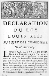 Oświadczenie Ludwika XIII (1601-43) w sprawie komików, 16 kwietnia 1641