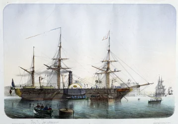 Fregata parowa w porcie w Tulonie, ok. 1850