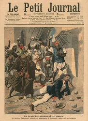 Ukamienowanie francuskiego lekarza Mauchampa w Maroku, ilustracja z „Le Petit Journal”, dodatek illustre, 7 kwietnia 1907