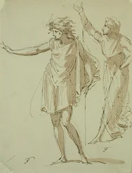Studium dwóch klasycznie udrapowanych postaci, ok. 1790 (pióro i atrament oraz pranie na papierze)
