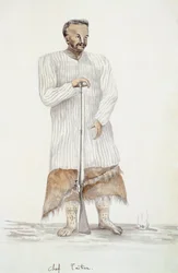 Wódz Tahiti, ilustracja z Podróży Ludwika I Duperrey, LF Lejeune, akwarela