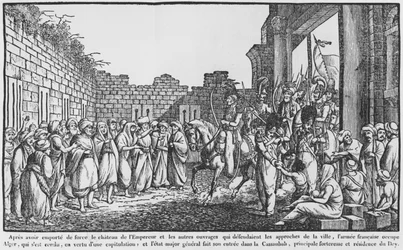Zdobycie Algieru, armia francuska wkraczająca do kasby, ilustracja z popularnego almanachu, 1831