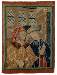 Tapestry fragment depicting three figures