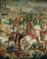 Gobelin przedstawiający Karola, księcia Lotaryngii podczas ... (wełna i jedwab)