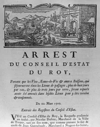 Urząd Skarbowy przy Wjeździe Miasta dla Wina i Alkoholi, dekret Rady Stanu z 22 marca 1707, z Rejestrów Rady Stanu Paryża, 1739 (patrz 163952 dla
