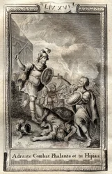 Telemaque pokonuje Hippiasza - grawer Monneta z 1798 r. w „Les Aventures de Telemaque, fils d