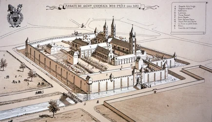 Opactwo Saint-Germain-des-Prés w ok. 1520 (kolorowy grawerunek)